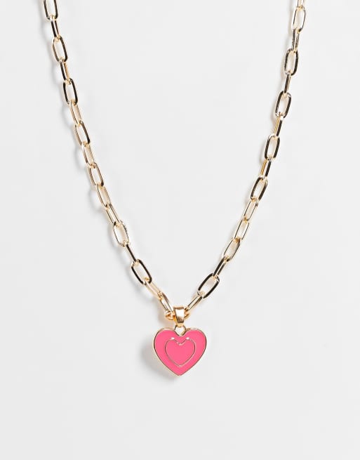 Madein - Halsketting met roze hartvormig hangertje in goud