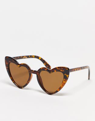 小物 HEART LOGO SUNGLASSES BROWN Monkina Heart Tortoise Sunglasses | Zeelool Glasses