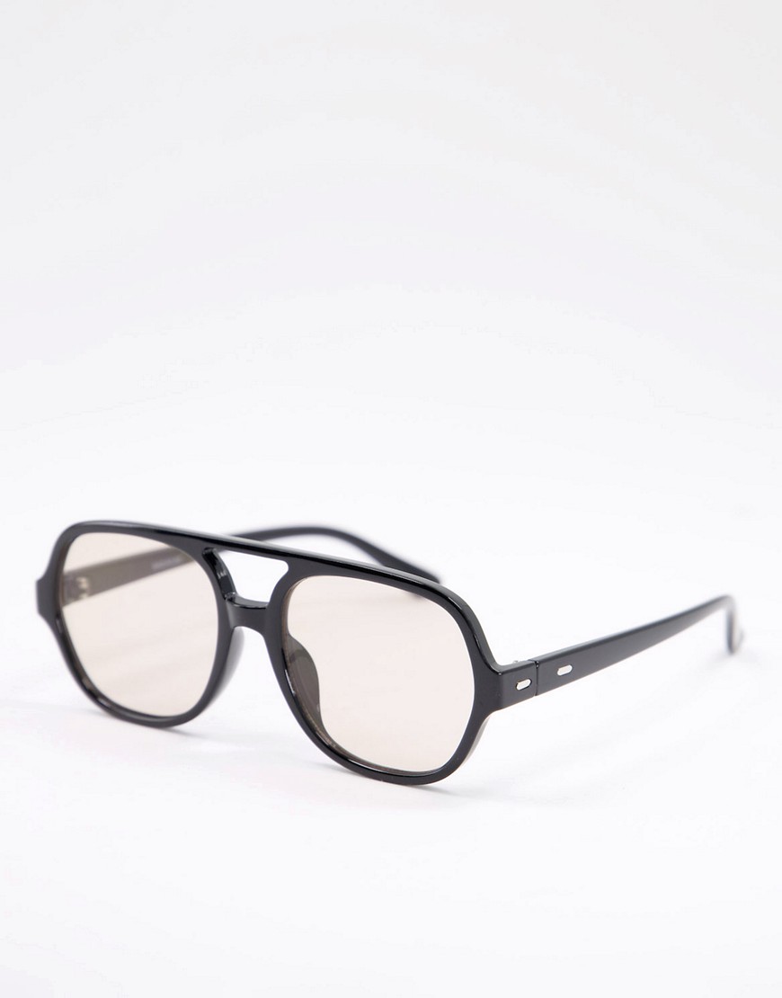 Madein - Jaren 70 Collectie - Zonnebril met doorzichtige glazen-Zwart
