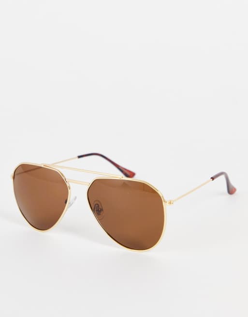 Madein. – Klassische Pilotensonnenbrille in Gold mit Gläsern in Braun 