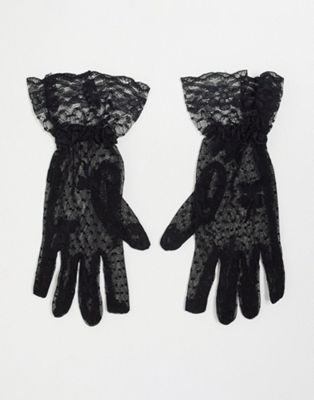 Madein. lace gloves in black