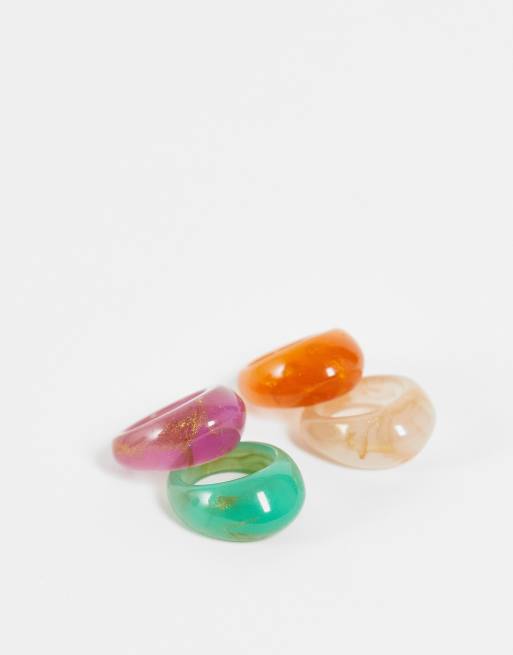 Madein. - Lot de 4 bagues chunky en résine - Multicolore, 1 de 4