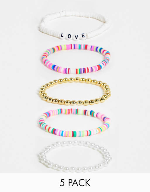 Madein. - Lot de 5 bracelets de perles synthétiques et breloques