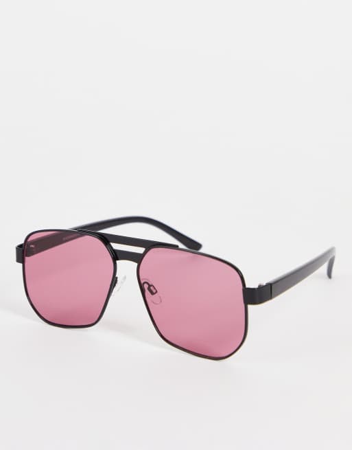 Madein - Lunettes de soleil aviateur angulaires - Vieux rose