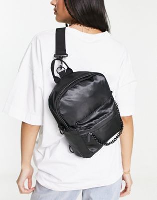 Madein. mini backpack with chain detail in black satin