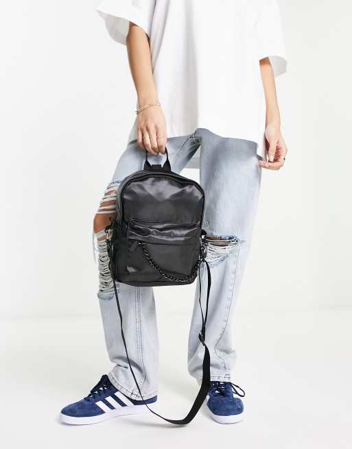 Black satin shop backpack