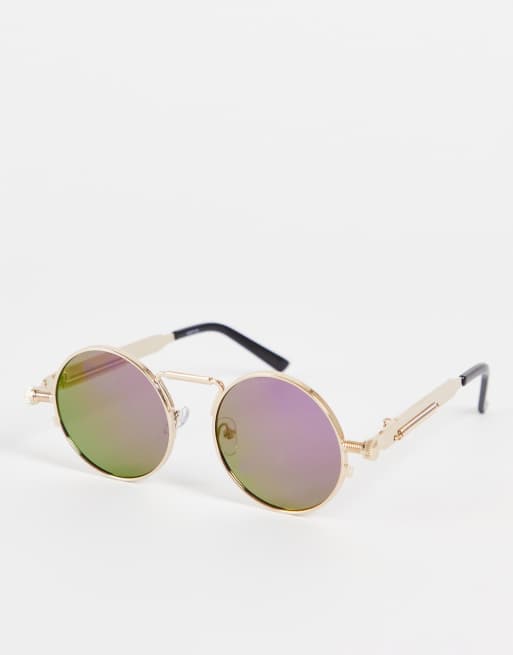 Madein – Okrągłe okulary przeciwsłoneczne w stylu retro w kolorze różowym i złotym