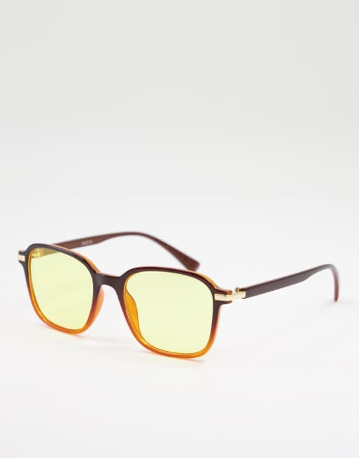 Madein – Okulary przeciwsłoneczne w stylu lat 70. z barwionymi szkłami w odcieniu żółci