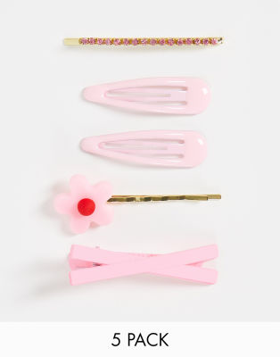 Madein - Pakke med 5 blandede hårklemmer i pink