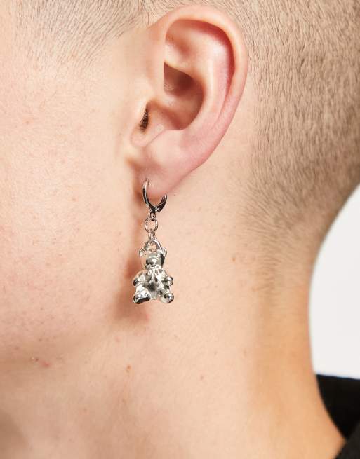 Madein - Petites boucles d'oreilles créoles avec breloque ourson - Argenté