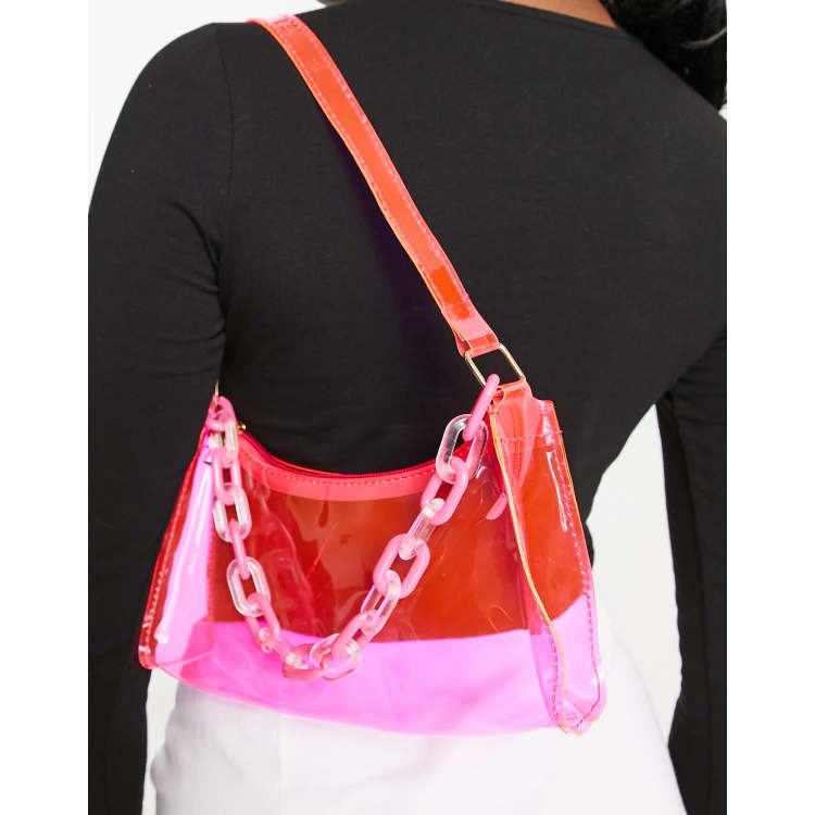 Pink Transparent Top Handle Tote Bag