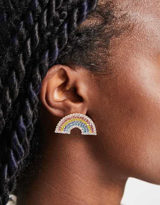 Madein rainbow oversized earrings with multi rhinestones
