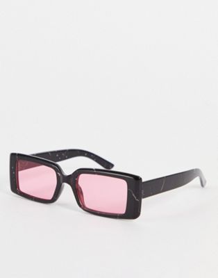 Madein rectangle sunglasses in black with pink lens