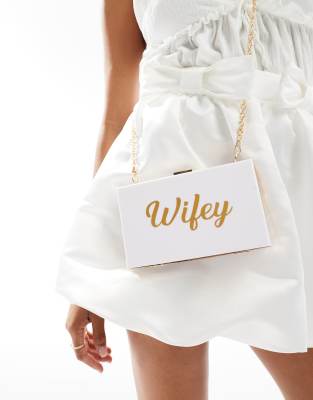 rhinestone wifey marble clutch-Neutral