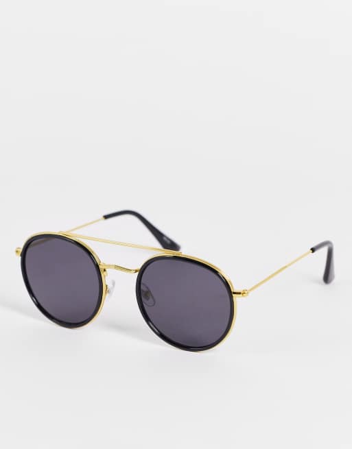 Madein Round Chunky Sunglasses In Gold And Black Asos