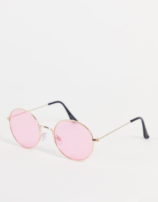 Madein Round Sunglasses With Pink Lens Asos