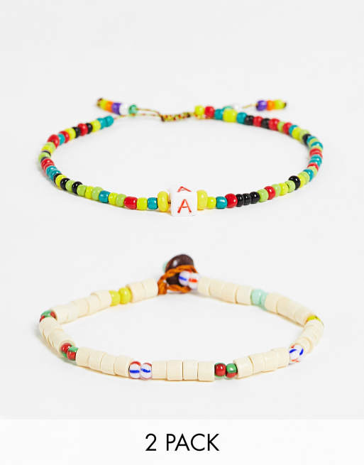 Madein. - Set van 2 kralenarmbanden in naturel