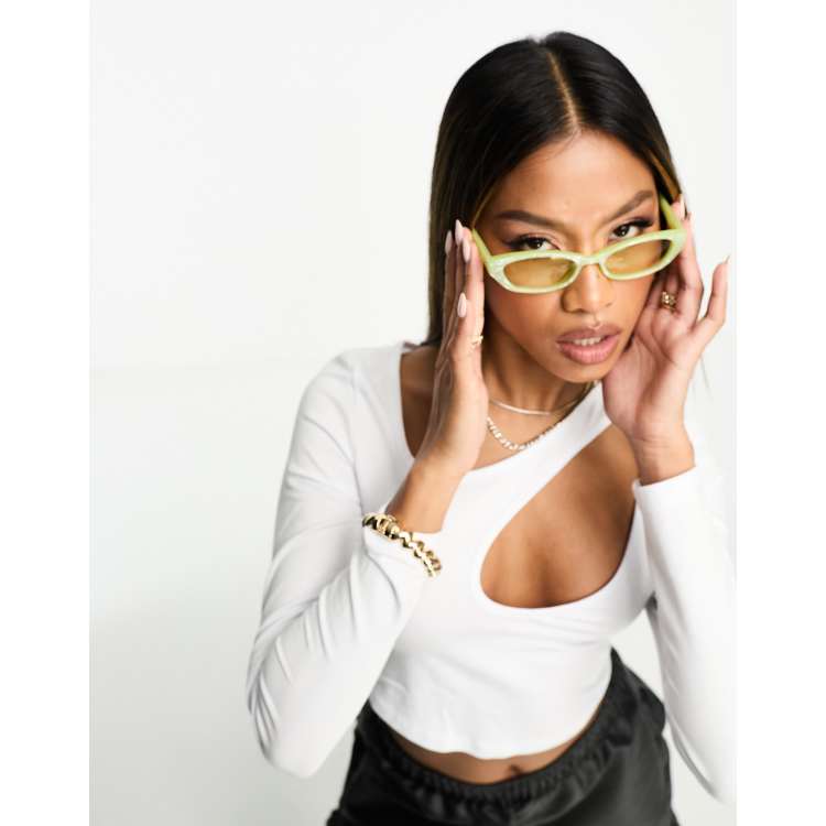 Madein. slim line sunglasses in sage marble | ASOS display picture 1