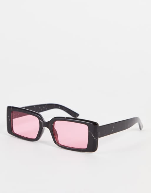 Madein. - Sorte rektangulære solbriller med pink glas