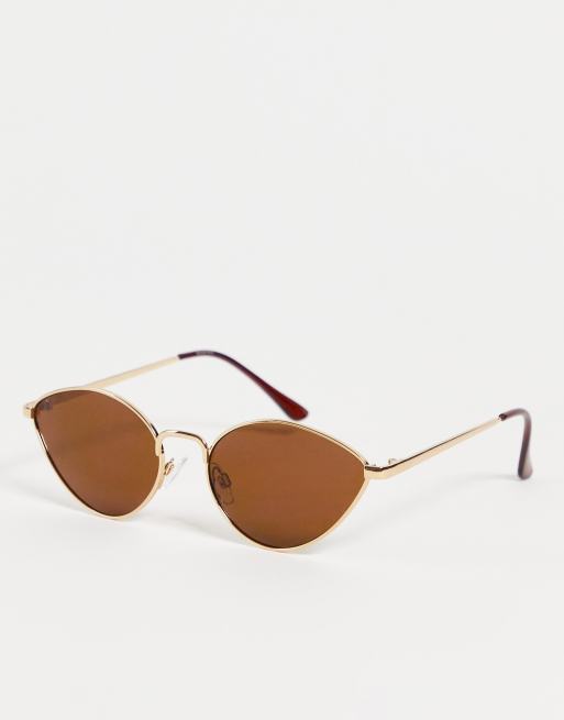 Madein. thin frame rounded sunglasses in brown | ASOS