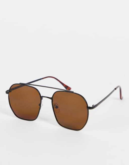 Madein – Wąskie brązowe okulary przeciwsłoneczne typu aviator w metalowych oprawkach