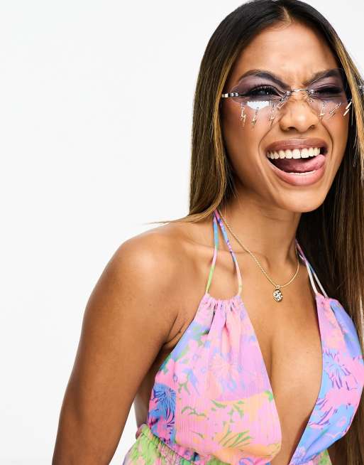 Madein. – Wolkenförmige Sonnenbrille in Blau mit Blitzanhängern