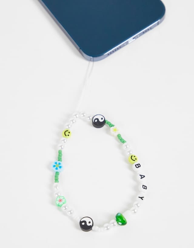 Madein Y2K faux pearl and bead phone charm