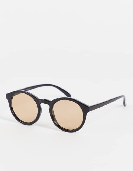 Madein – Zaokrąglone klasyczne okulary przeciwsłoneczne w czarnych oprawkach z brązowymi soczewkami