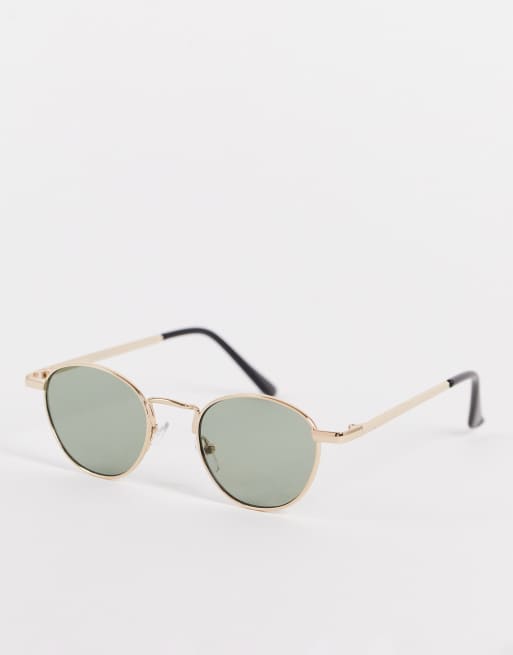 Madein – Zielone okulary przeciwsłoneczne w okrągłych metalowych oprawkach