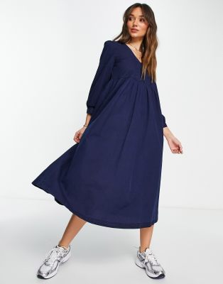 Madewell babydoll maxi dress in blue 