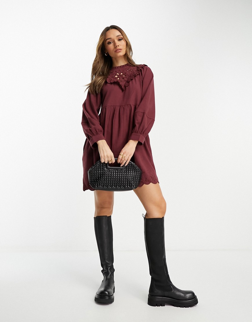 Madewell embroidered yoke mini dress in vintage mulberry-Multi