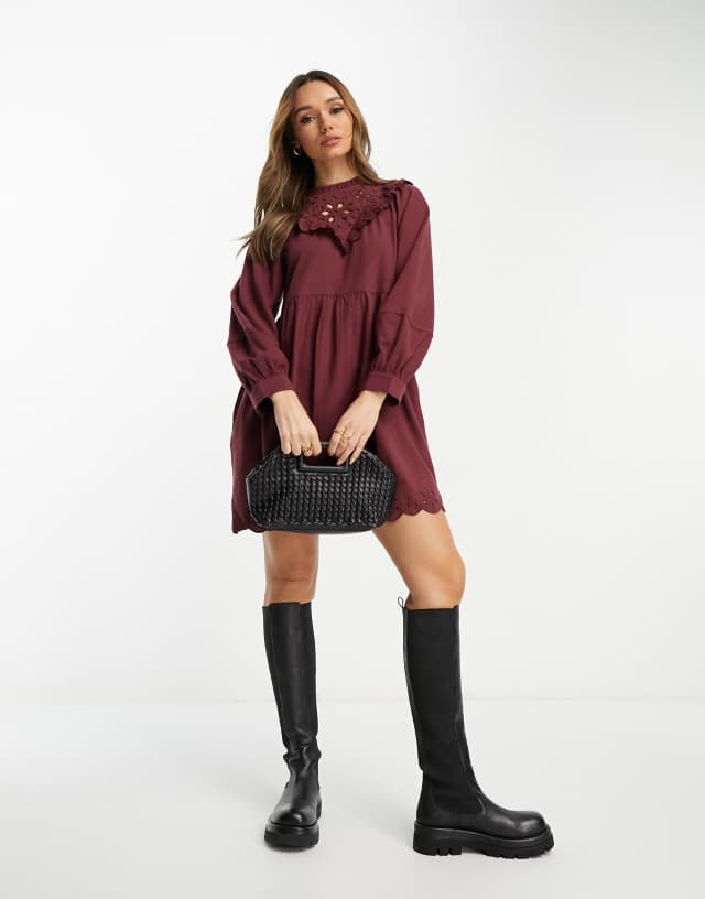 Madewell embroidered yoke mini dress in vintage mulberry