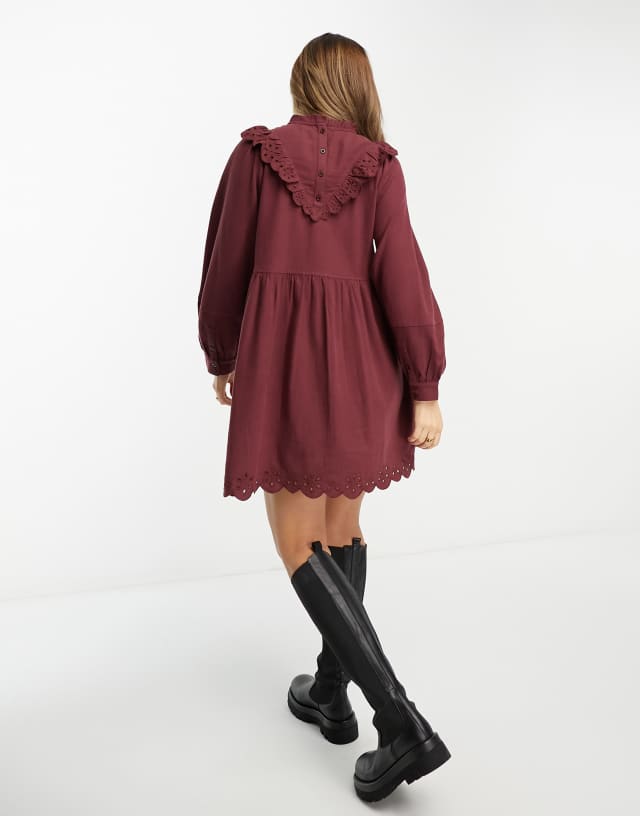 Madewell embroidered yoke mini dress in vintage mulberry 0