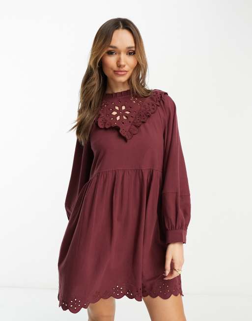Madewell embroidered yoke mini dress in vintage mulberry | ASOS