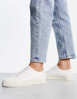 low top canvas sneakers in white