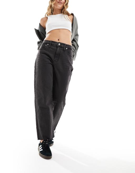Madewell Petite raw hem perfect vintage straight jeans in black, 2 of 5