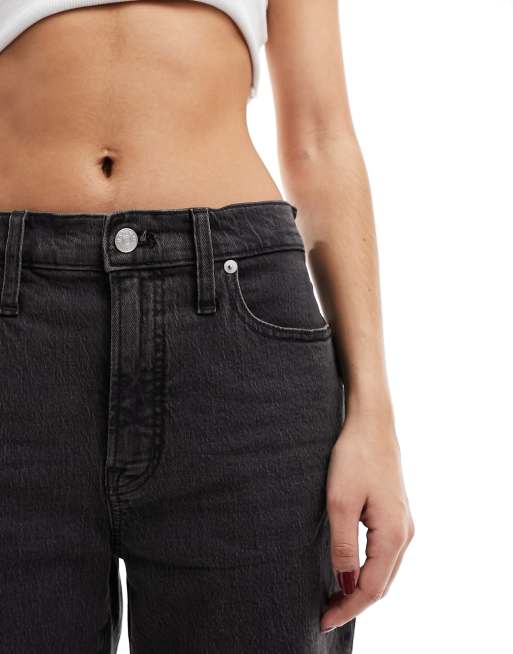 Madewell Petite raw hem perfect vintage straight jeans in black, 3 of 5