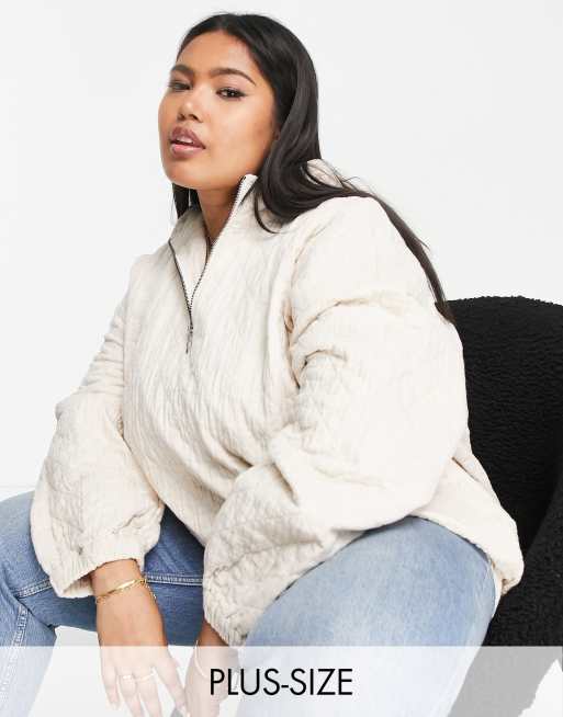 Madewell Plus – Jasnobeżowa bluza z zamkiem pod szyją