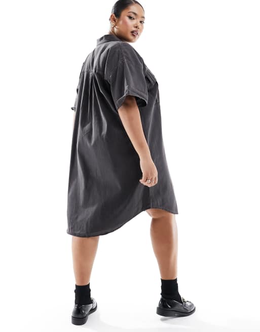 madewell black denim shirt dress Denim Babydoll Shirtdress in Washed Black