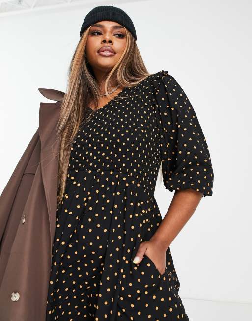 Madewell Plus v neck smocked mini dress in polka dot | ASOS