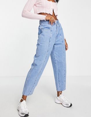 Madewell pull on balloon jeans in mid wash