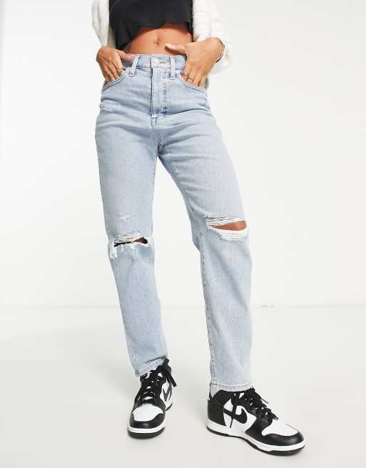 Madewell ripped mom jeans in mid wash