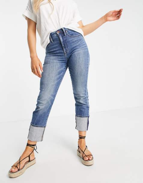 Madewell straight leg cuffed jeans in indigo wash - view 1