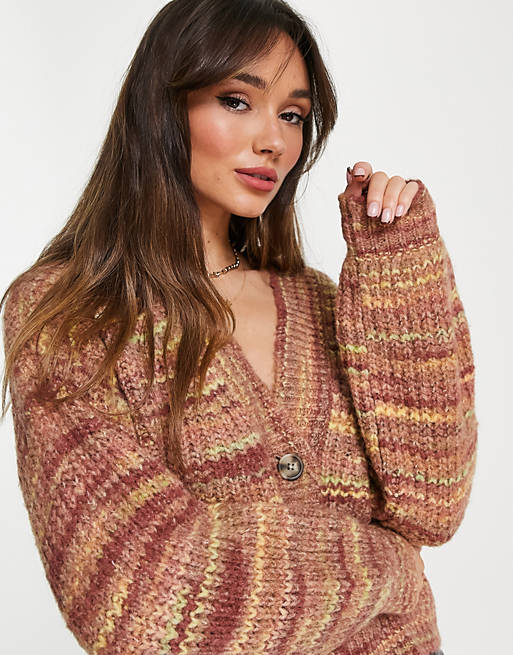 Women Madewell v neck cropped space dye cardigan in tan 