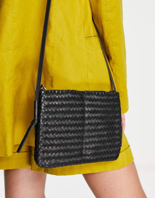 Black Woven Leather Crossbody Bag