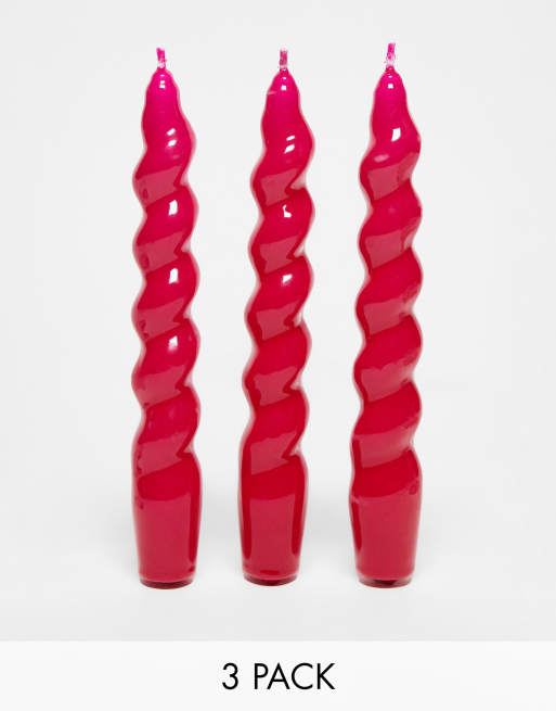 MAEGEN – Magentarosa tvinnade, avsmalnande ljus, 3-pack