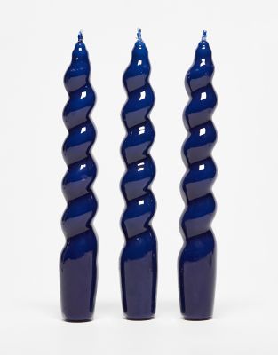 MAEGEN Navy Spiral Taper Candle 3 Pack