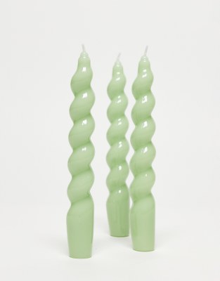 MAEGEN Spiral Taper Candle 3-Pack - Sage-No colour