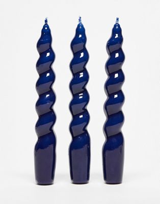 MAEGEN - Spiral Taper - Lot de 3 bougies - Bleu marine | ASOS