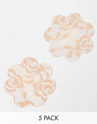 Magic Magic Bodyfashion Luxury Lace effect nipple covers 5 pair pack in caramel-Neutral